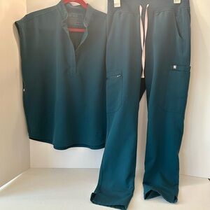 Figs Scrub Set Small Top & Yolo Medium High Waisted Pants ~ Caribbean Blue ~